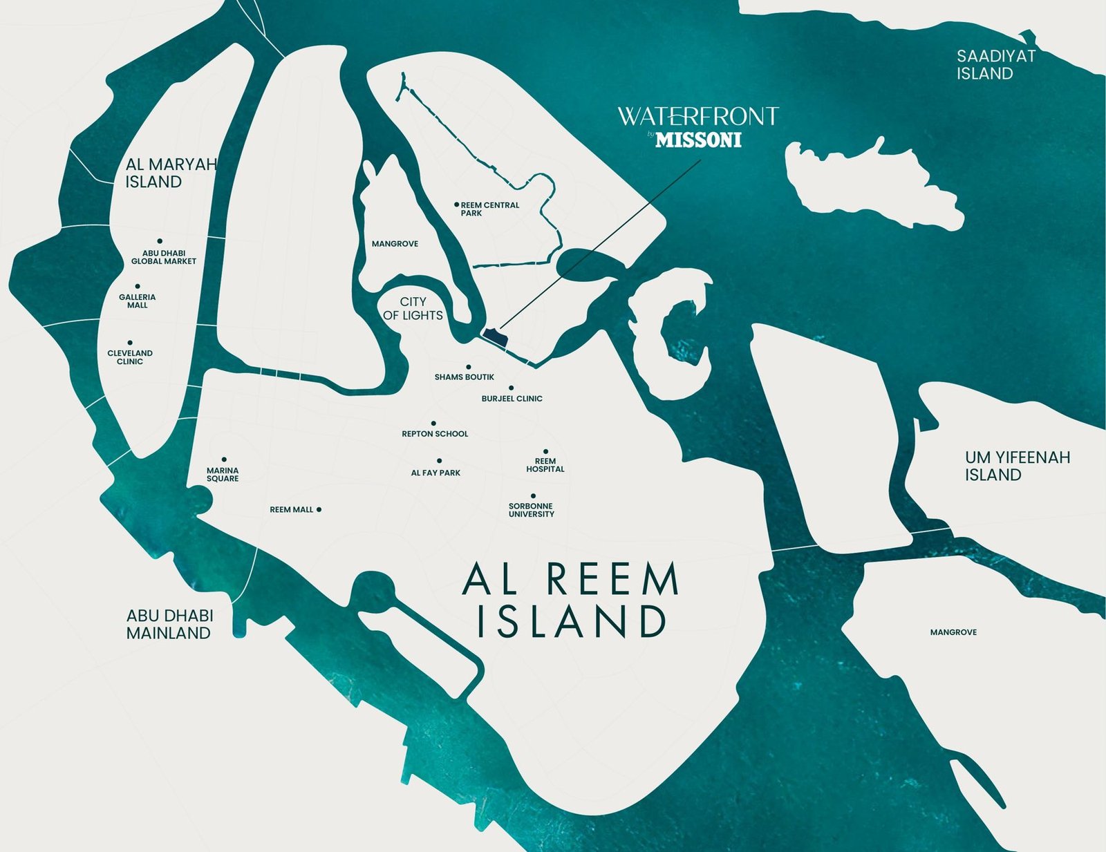 Location map of Waterfront by Missoni on Al Reem Island, Abu Dhabi